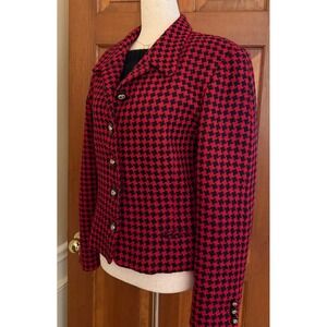 VTG Helene Sidel Wool Blazer Womens Size 12 Red/Black‎ Jacket Career Office USA